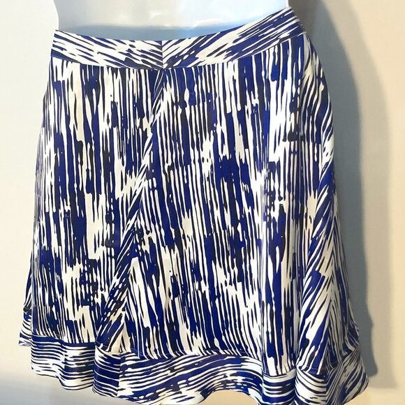 Selected Femme NWT SZ2 Silky Satin Blue Geometric Stripe Skirt Modern Career - Picture 4 of 10